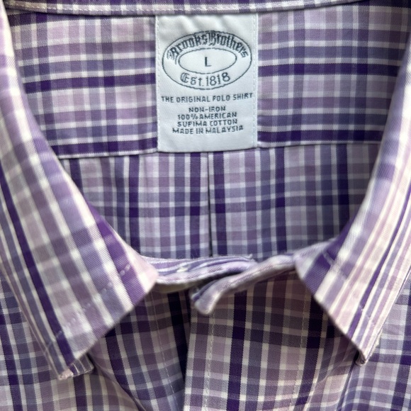Brooks Brothers Mens Non Iron Long Sleeve Button Down Purple & White Large Shirt - Picture 4 of 4